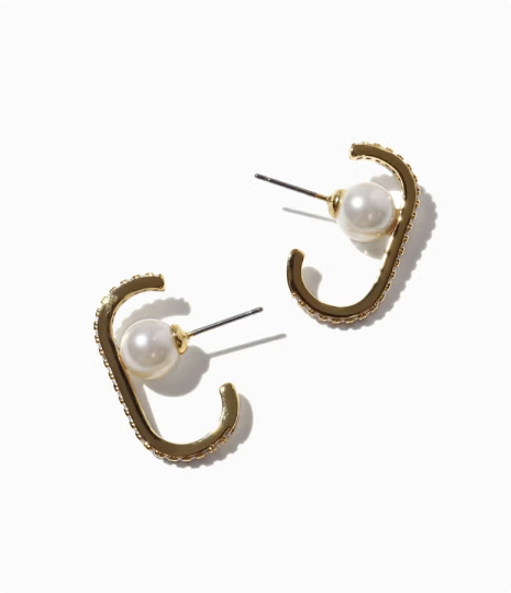 ビジューラインパールピアス(ゴールド)