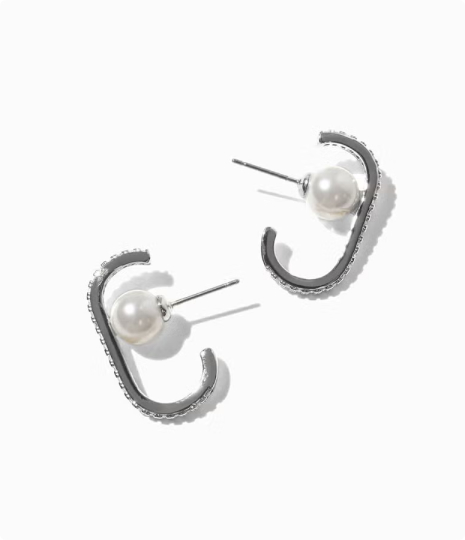 ビジューラインパールピアス(シルバー)