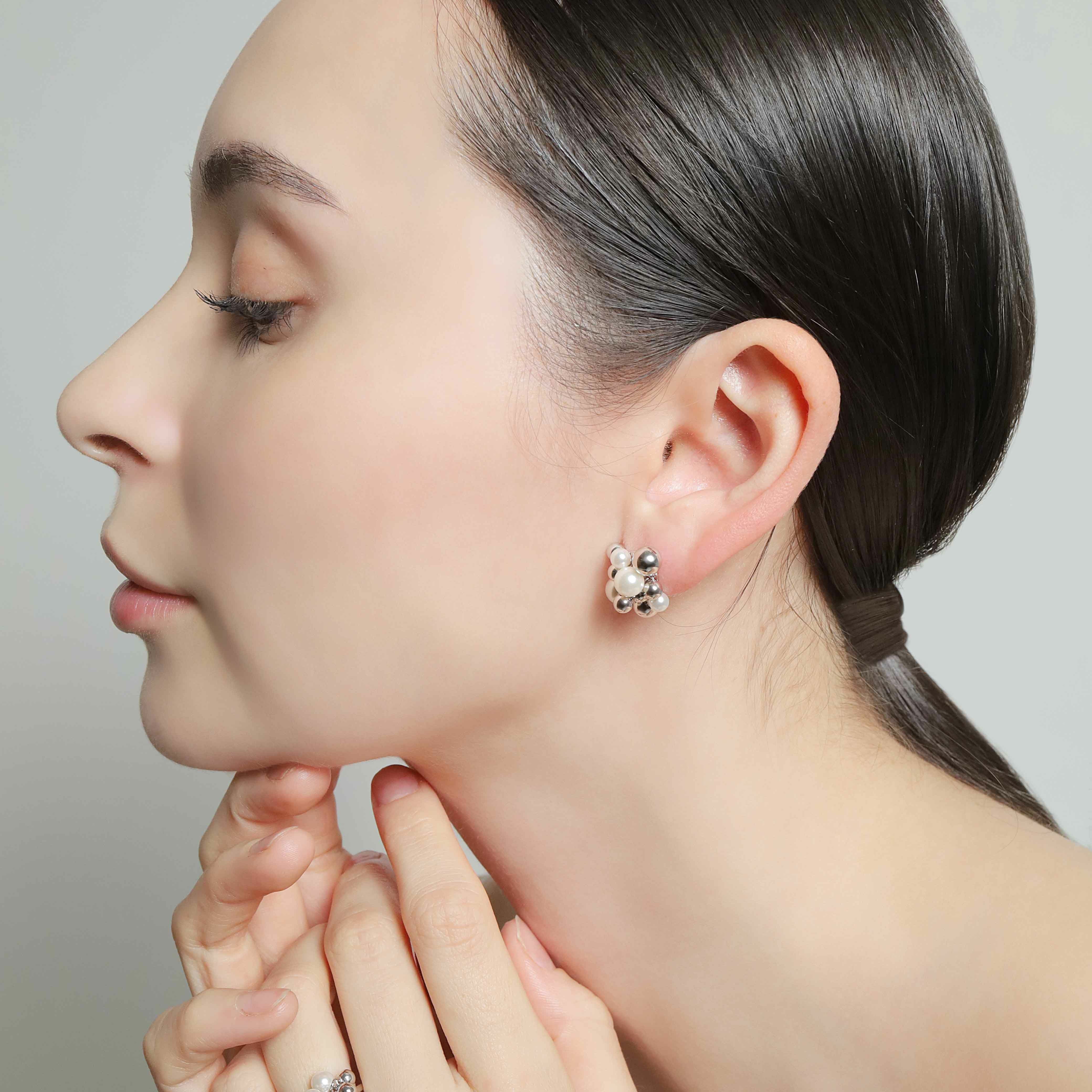 ピアス　No.4709 パールミックスフラワーフリンジピアス（シルバー） | STELLAR